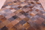 Lantern Tile Brown Natural Cowhide Hand Stitched Patchwork Rug - 6' 8" X 8' 3" - Golden Nile