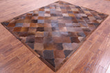 Lantern Tile Brown Natural Cowhide Hand Stitched Patchwork Rug - 6' 8" X 8' 3" - Golden Nile