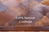 Lantern Tile Brown Natural Cowhide Hand Stitched Patchwork Rug - 6' 8" X 8' 3" - Golden Nile