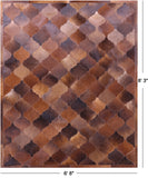 Lantern Tile Brown Natural Cowhide Hand Stitched Patchwork Rug - 6' 8" X 8' 3" - Golden Nile