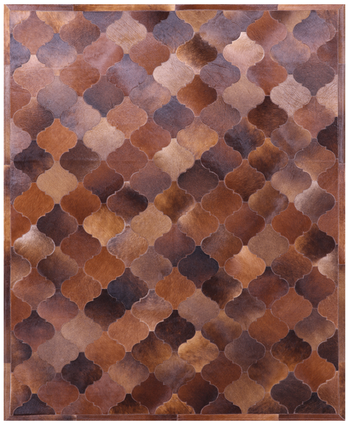 Lantern Tile Brown Natural Cowhide Hand Stitched Patchwork Rug - 6' 8" X 8' 3" - Golden Nile