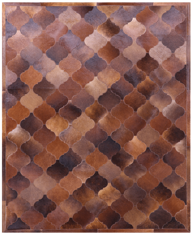 Lantern Tile Brown Natural Cowhide Hand Stitched Patchwork Rug - 6' 8