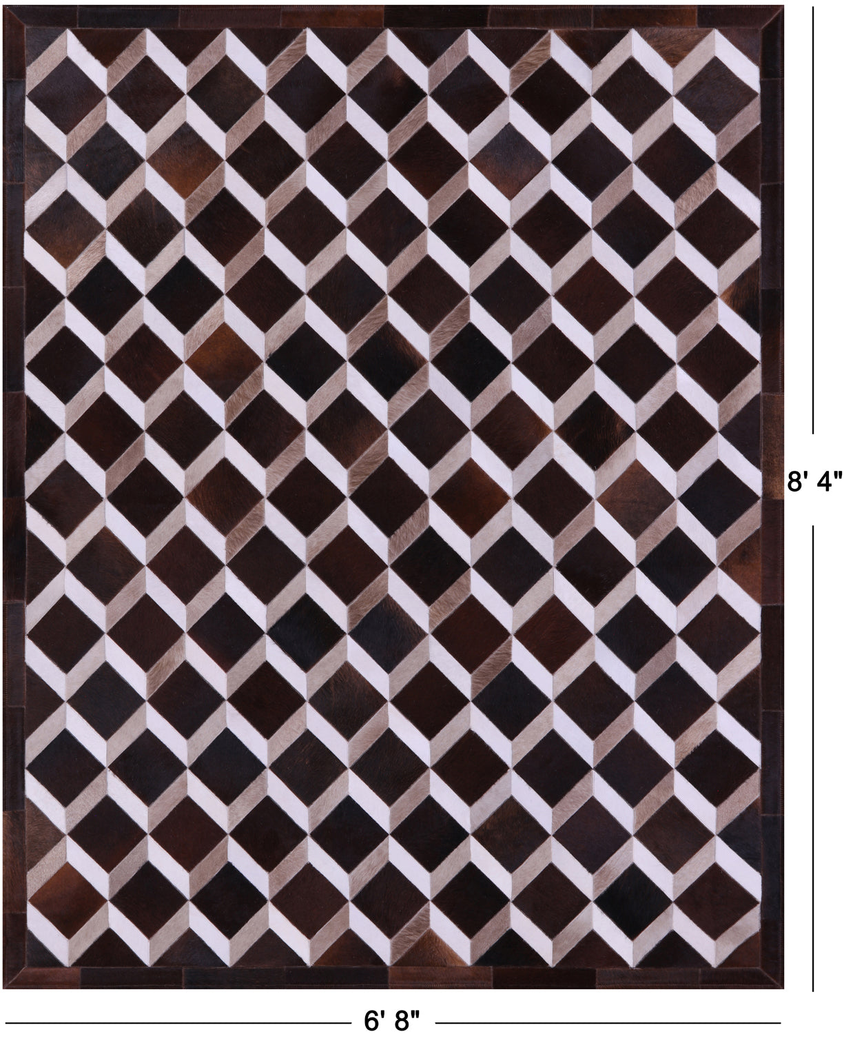 Brown & White Natural Cowhide Hand Stitched Patchwork Rug - 6' 8" X 8' 4" - Golden Nile