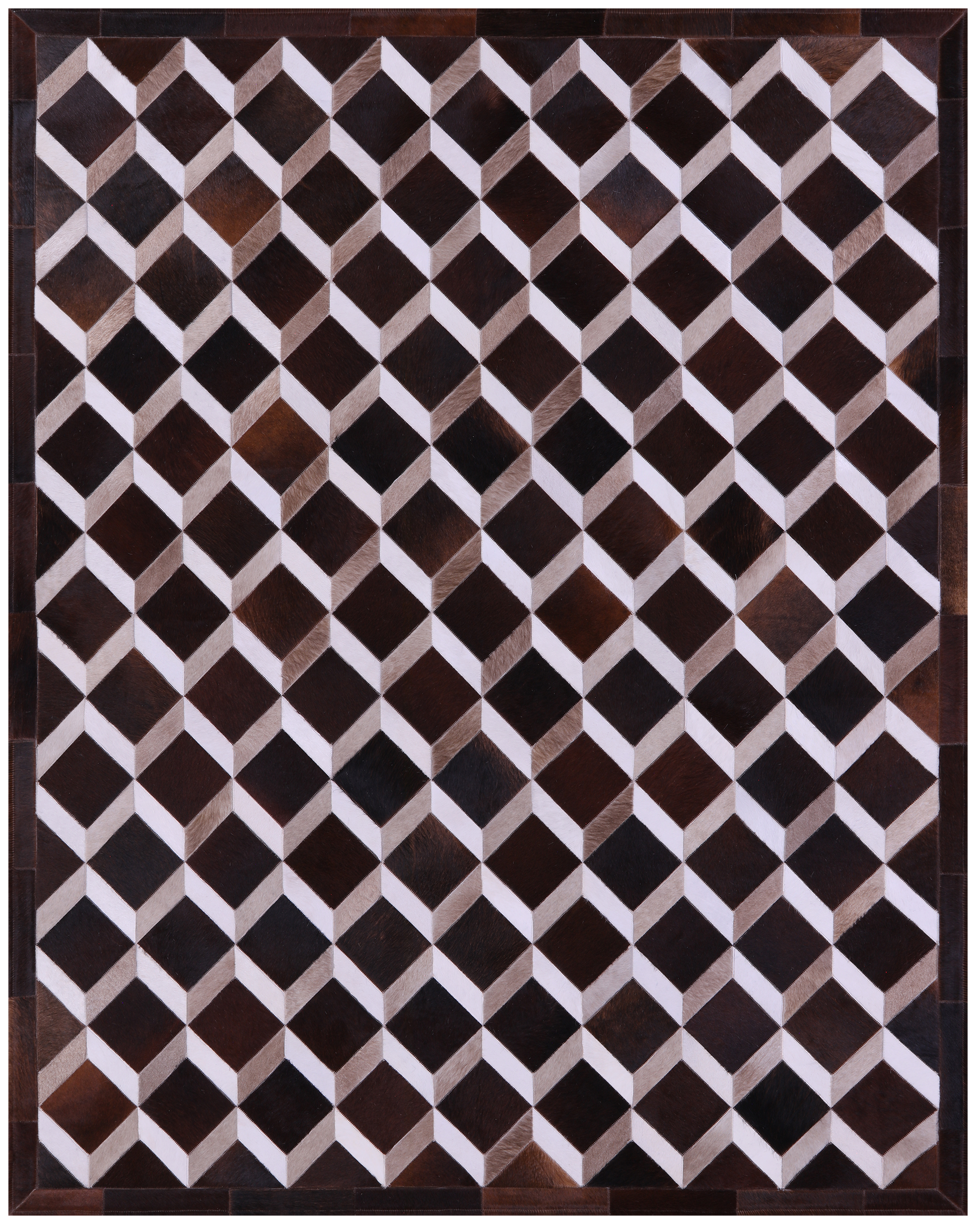 Brown & White Natural Cowhide Hand Stitched Patchwork Rug - 6' 8" X 8' 4" - Golden Nile