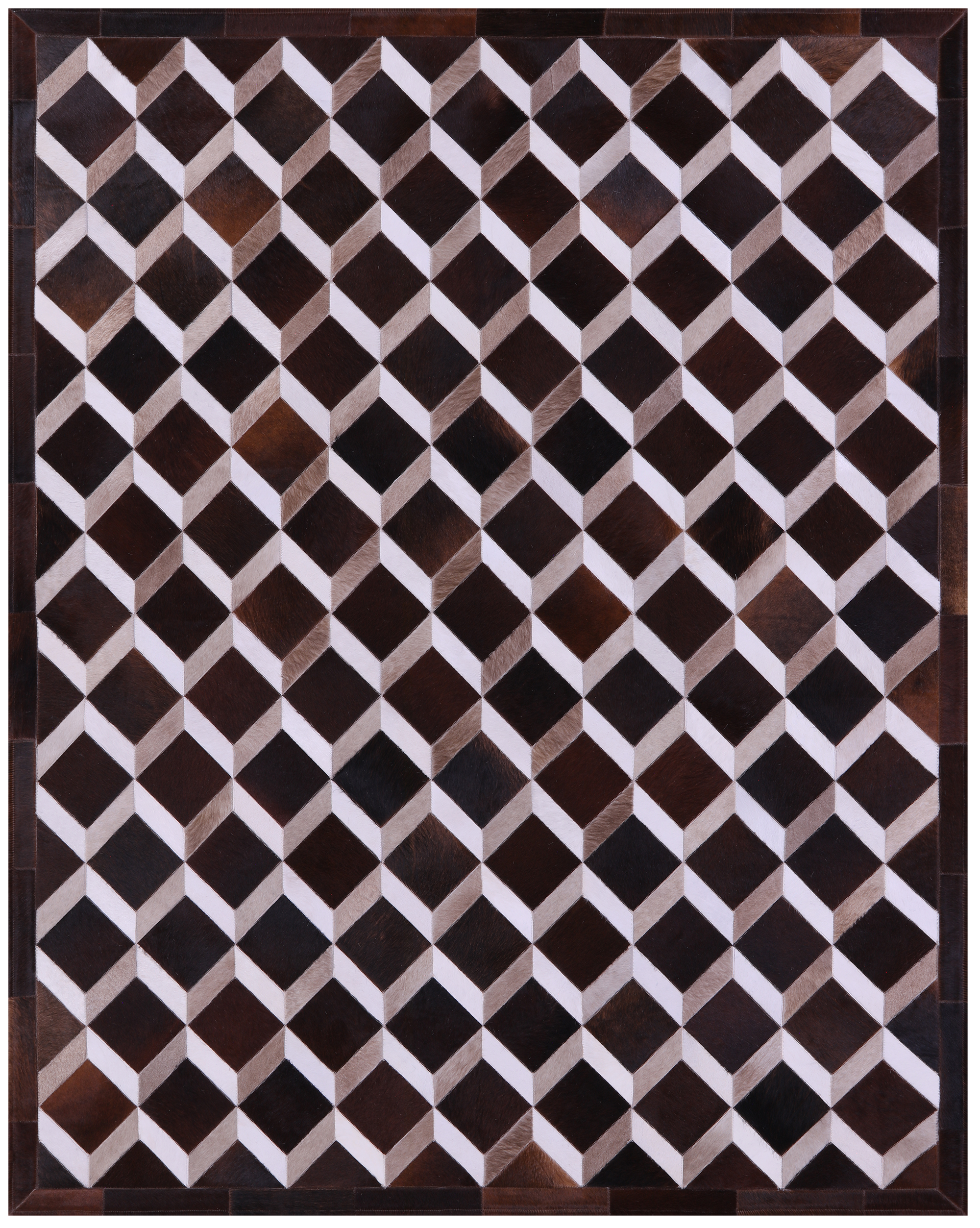 Brown & White Natural Cowhide Hand Stitched Patchwork Rug - 6' 8" X 8' 4" - Golden Nile
