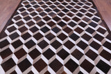Brown & White Natural Cowhide Hand Stitched Patchwork Rug - 6' 8" X 8' 4" - Golden Nile