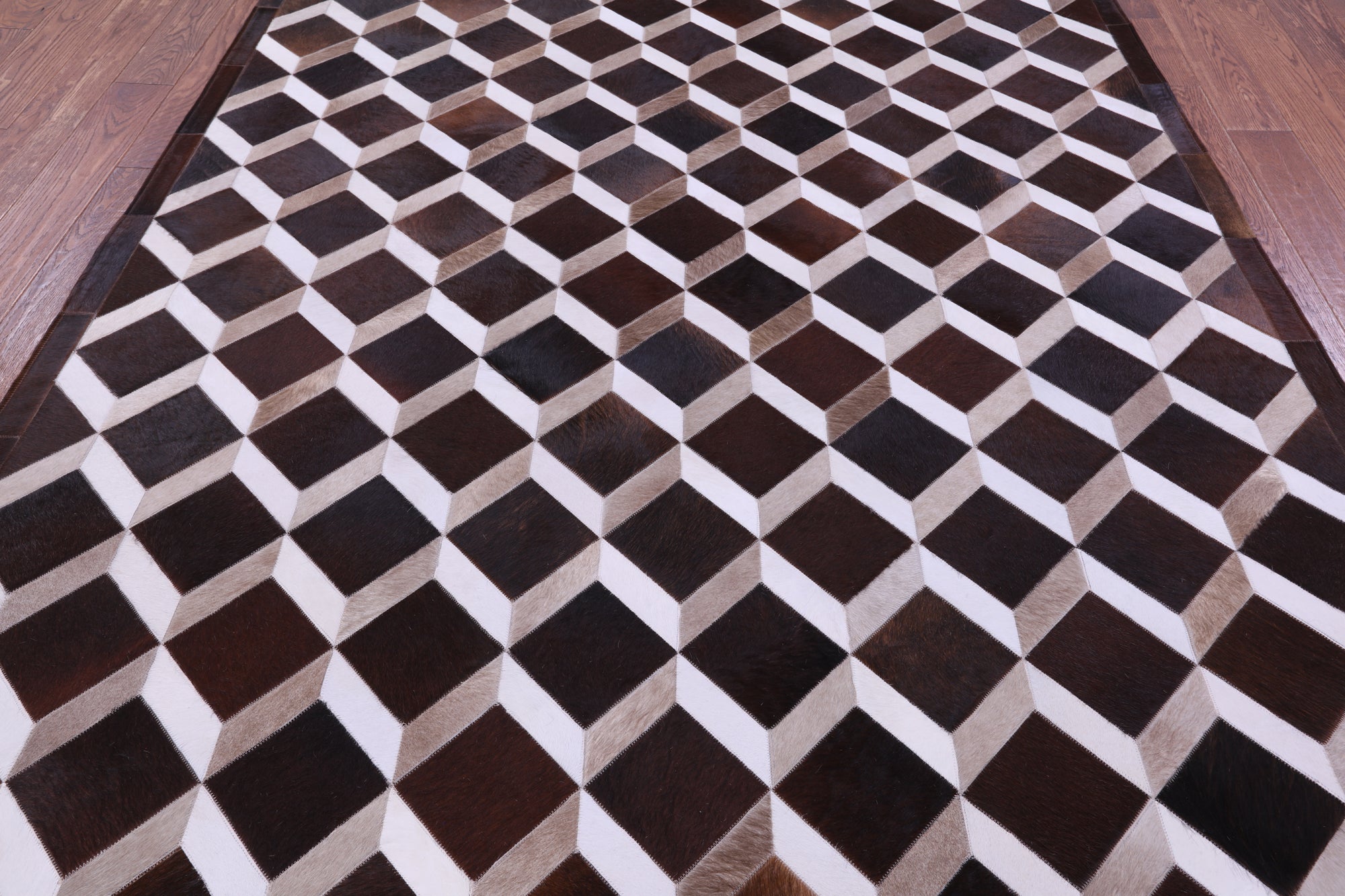 Brown & White Natural Cowhide Hand Stitched Patchwork Rug - 6' 8" X 8' 4" - Golden Nile