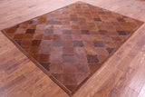 Lantern Tile Brown Natural Cowhide Hand Stitched Patchwork Rug - 6' 8" X 8' 3" - Golden Nile