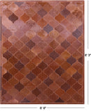 Lantern Tile Brown Natural Cowhide Hand Stitched Patchwork Rug - 6' 8" X 8' 3" - Golden Nile