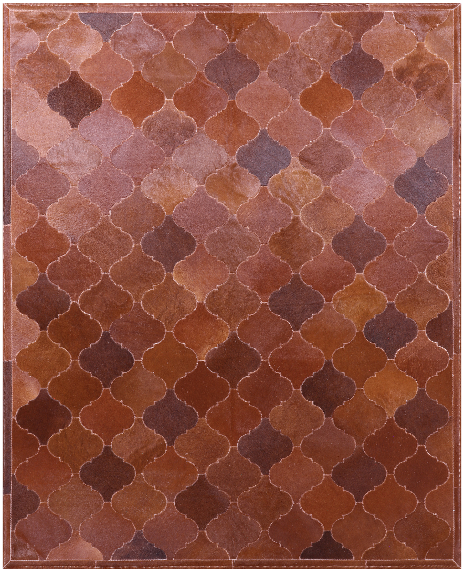 Lantern Tile Brown Natural Cowhide Hand Stitched Patchwork Rug - 6' 8" X 8' 3" - Golden Nile