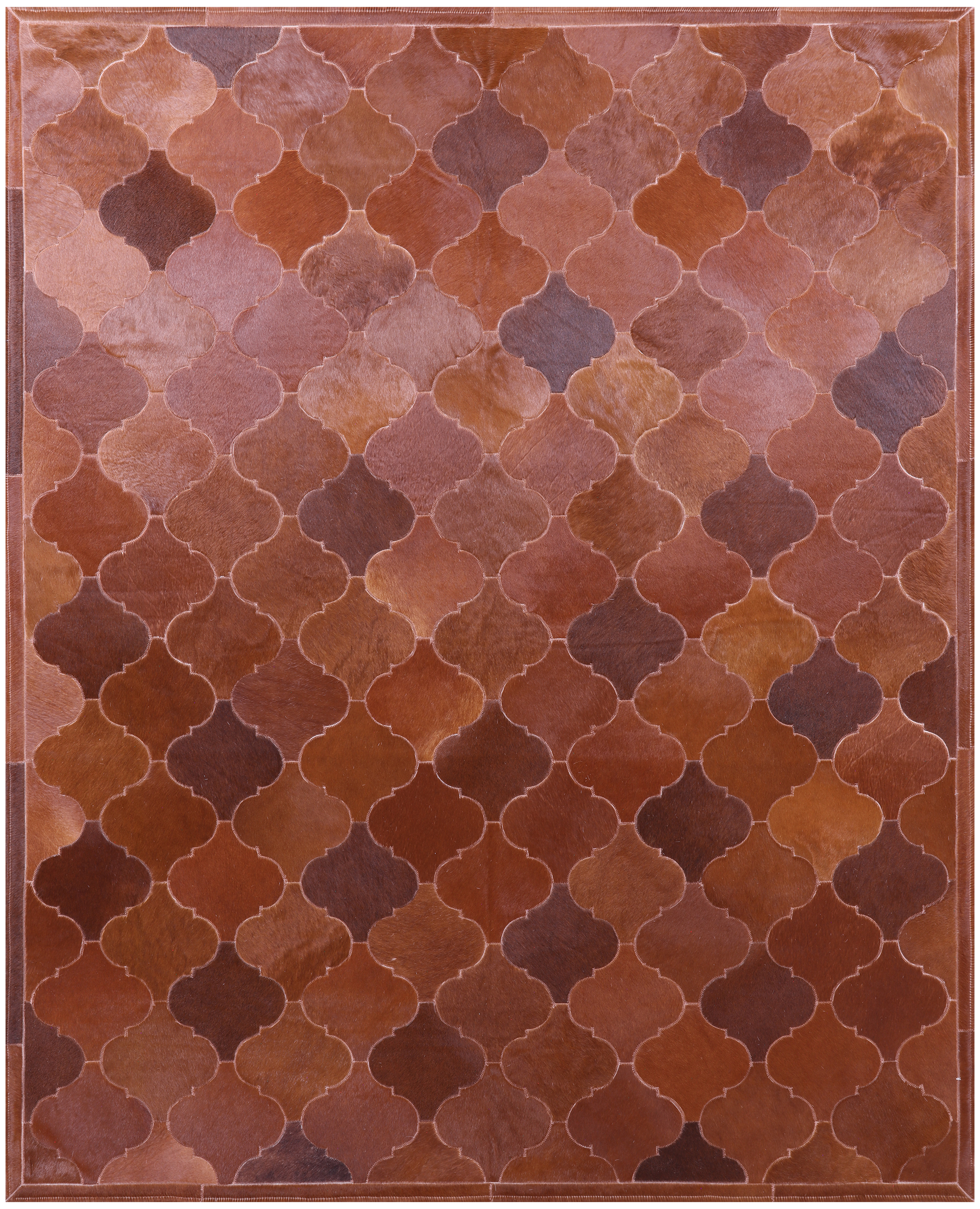 Lantern Tile Brown Natural Cowhide Hand Stitched Patchwork Rug - 6' 8" X 8' 3" - Golden Nile