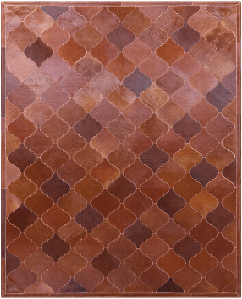 Lantern Tile Brown Natural Cowhide Hand Stitched Patchwork Rug - 6' 8" X 8' 3" - Golden Nile