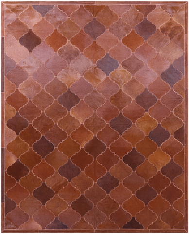Lantern Tile Brown Natural Cowhide Hand Stitched Patchwork Rug - 6' 8