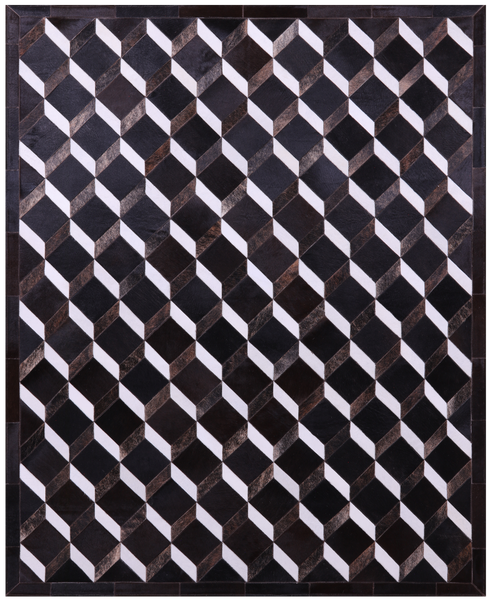 Black & White Natural Brown Cowhide Hand Stitched Patchwork Rug - 6' 8" X 8' 4" - Golden Nile