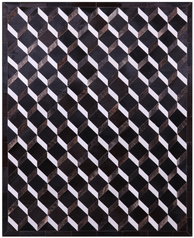 Black & White Natural Brown Cowhide Hand Stitched Patchwork Rug - 6' 8