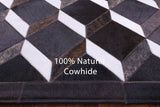 Black & White Natural Brown Cowhide Hand Stitched Patchwork Rug - 6' 8" X 8' 4" - Golden Nile