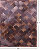 Lantern Tile Brown Natural Cowhide Hand Stitched Patchwork Rug - 6' 9" X 8' 4" - Golden Nile