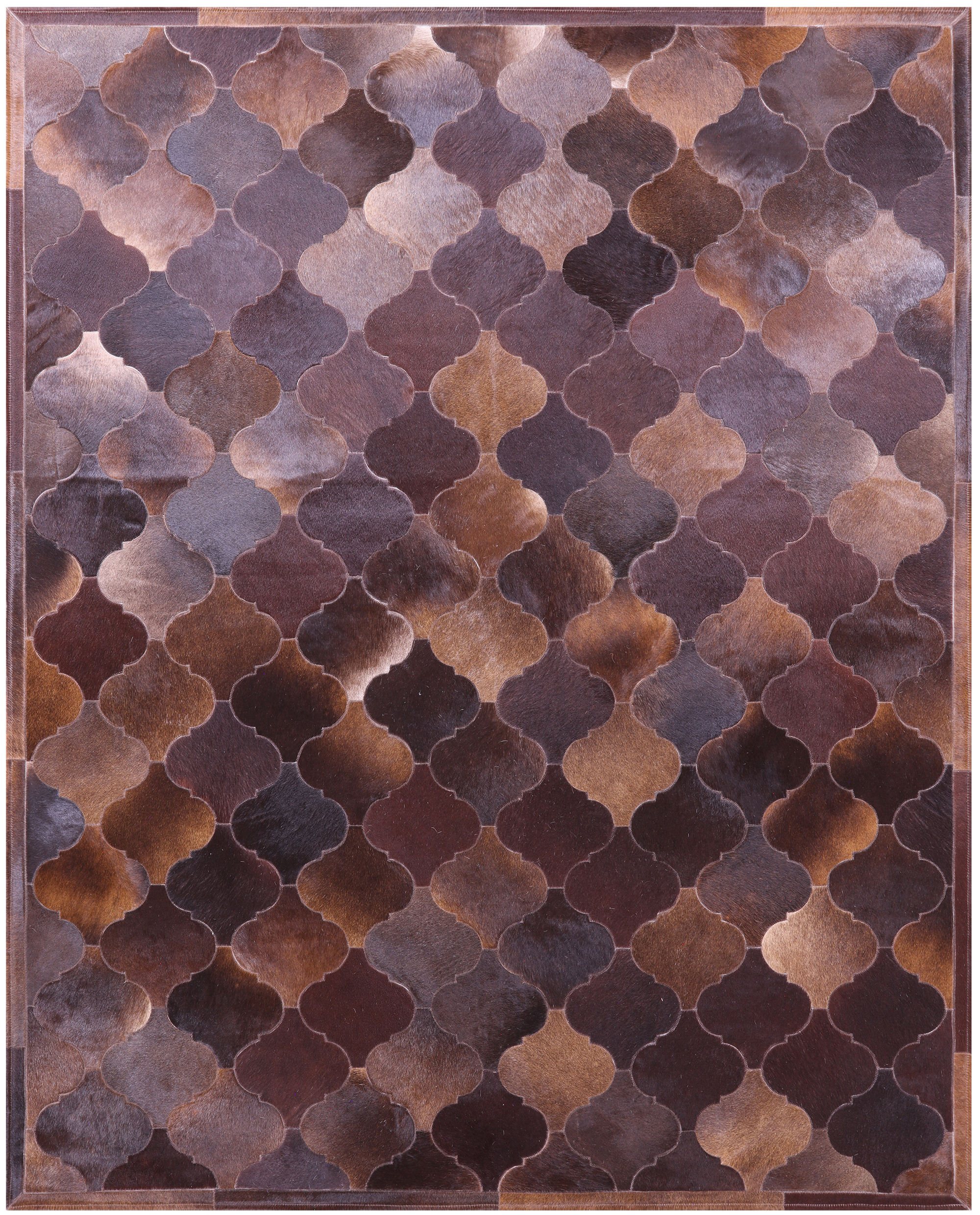 Lantern Tile Brown Natural Cowhide Hand Stitched Patchwork Rug - 6' 9" X 8' 4" - Golden Nile