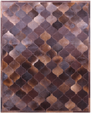 Lantern Tile Brown Natural Cowhide Hand Stitched Patchwork Rug - 6' 9" X 8' 4" - Golden Nile