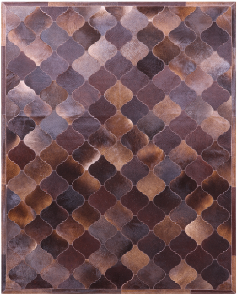 Lantern Tile Brown Natural Cowhide Hand Stitched Patchwork Rug - 6' 9" X 8' 4" - Golden Nile