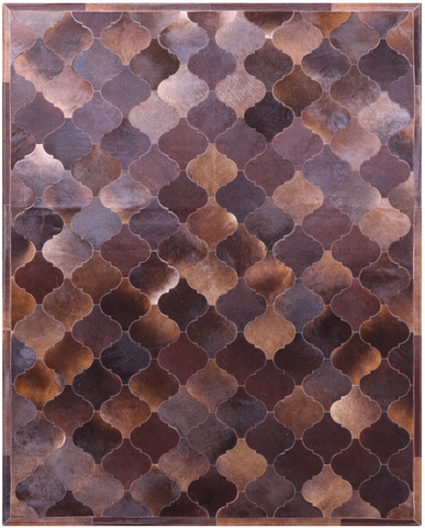 Lantern Tile Brown Natural Cowhide Hand Stitched Patchwork Rug - 6' 9