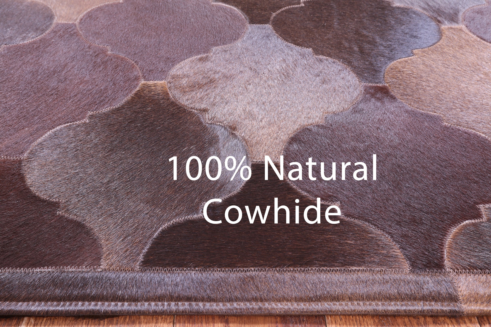 Lantern Tile Brown Natural Cowhide Hand Stitched Patchwork Rug - 6' 9" X 8' 4" - Golden Nile