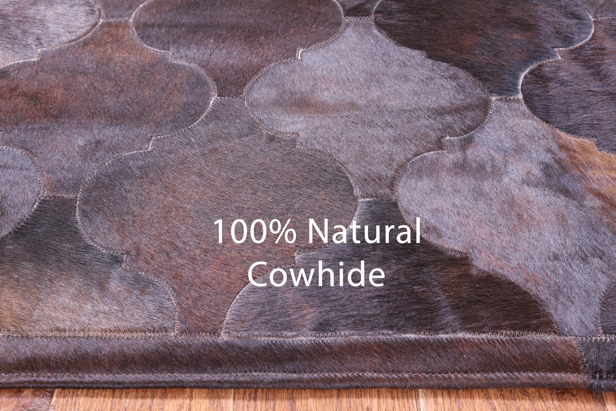 Lantern Tile Brown Natural Cowhide Hand Stitched Patchwork Rug - 6' 8" X 8' 3" - Golden Nile