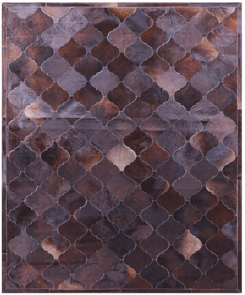 Lantern Tile Brown Natural Cowhide Hand Stitched Patchwork Rug - 6' 8" X 8' 3" - Golden Nile