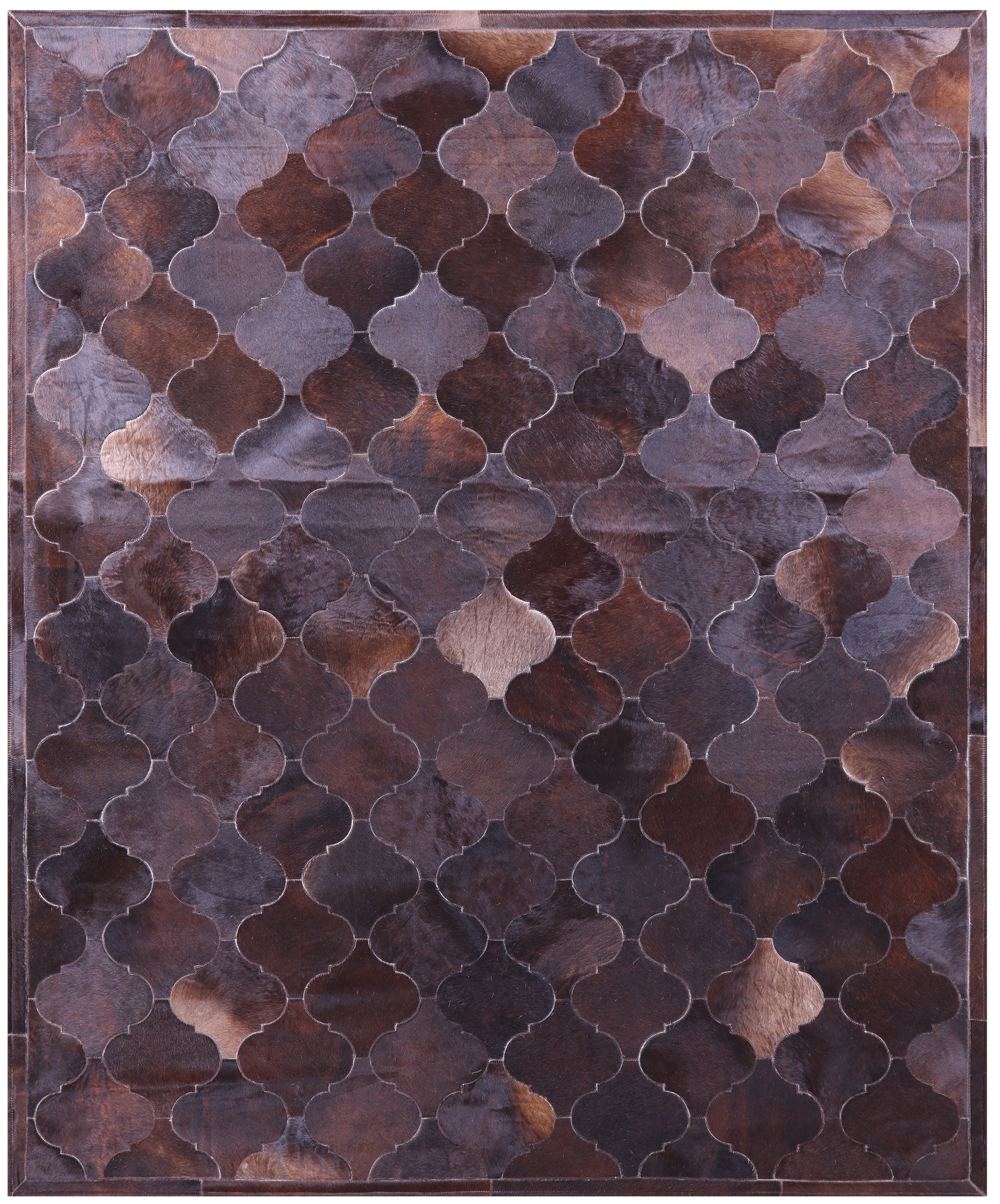 Lantern Tile Brown Natural Cowhide Hand Stitched Patchwork Rug - 6' 8" X 8' 3" - Golden Nile