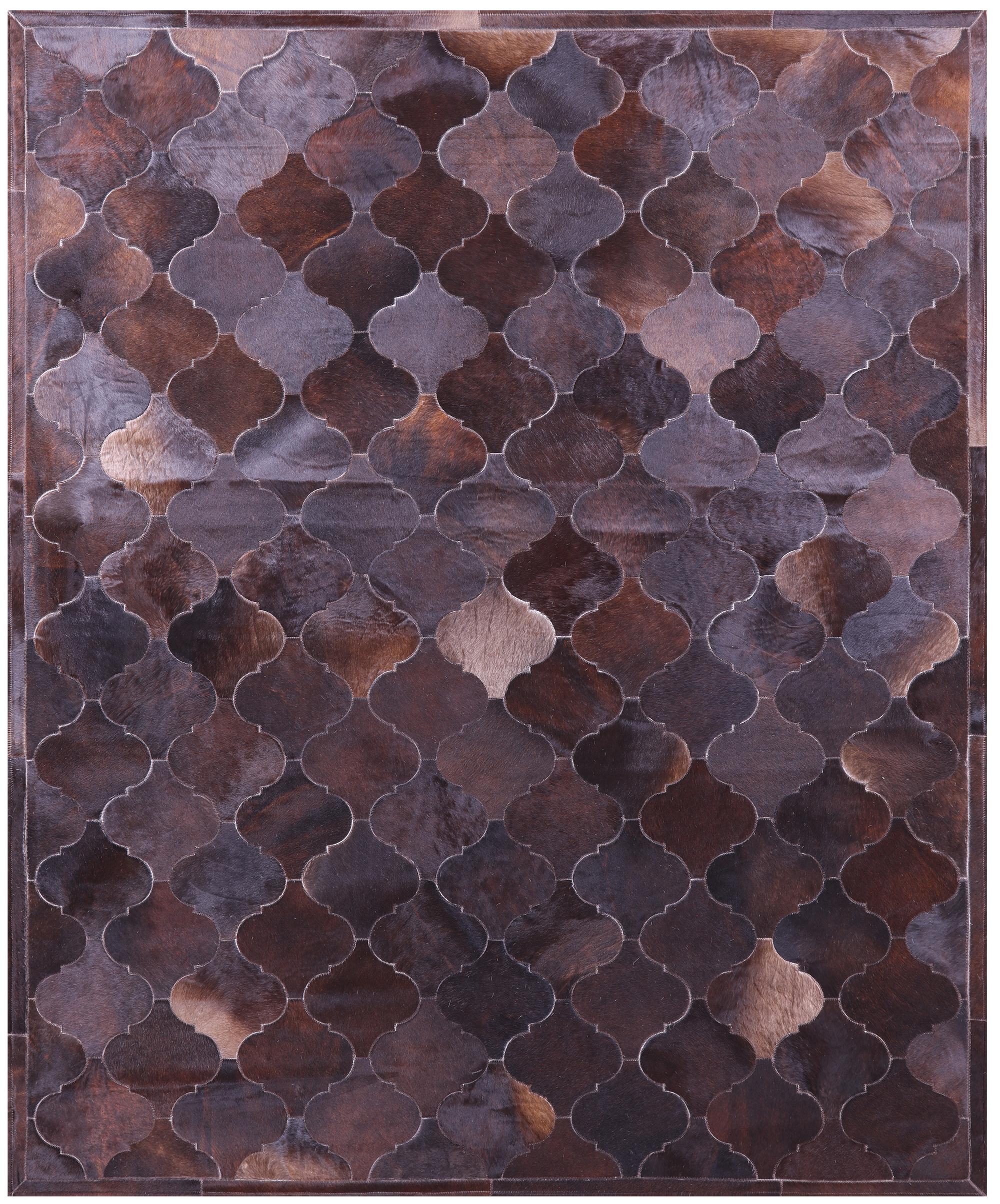 Lantern Tile Brown Natural Cowhide Hand Stitched Patchwork Rug - 6' 8" X 8' 3" - Golden Nile