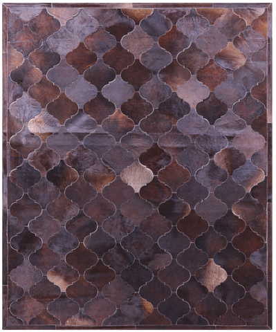 Lantern Tile Brown Natural Cowhide Hand Stitched Patchwork Rug - 6' 8