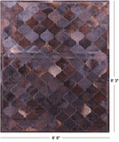Lantern Tile Brown Natural Cowhide Hand Stitched Patchwork Rug - 6' 8" X 8' 3" - Golden Nile