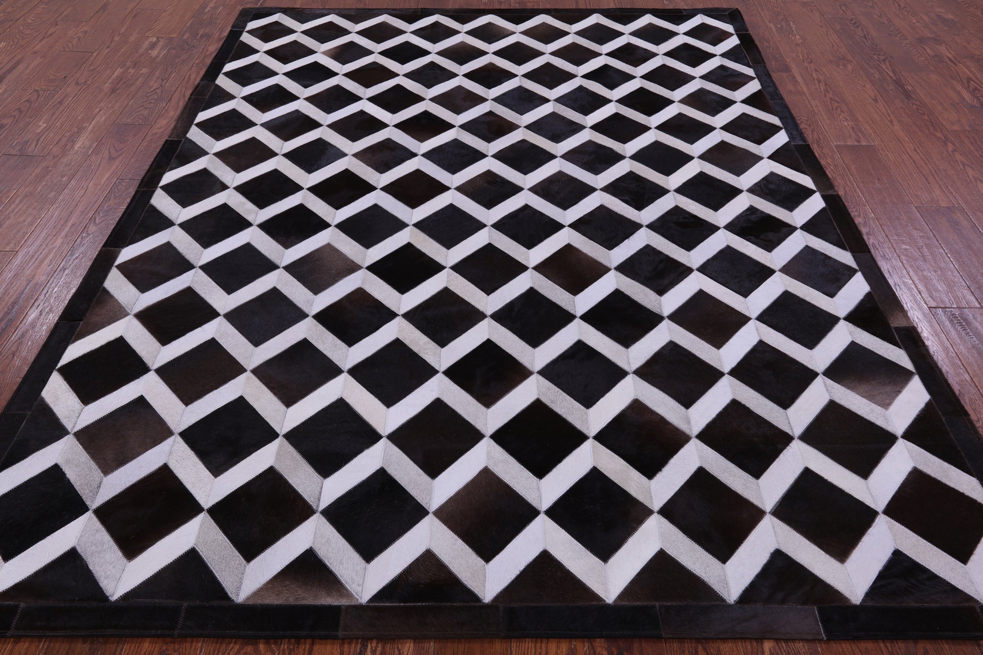 Brown & White Natural Cowhide Hand Stitched Patchwork Rug - 6' 8" X 8' 4" - Golden Nile