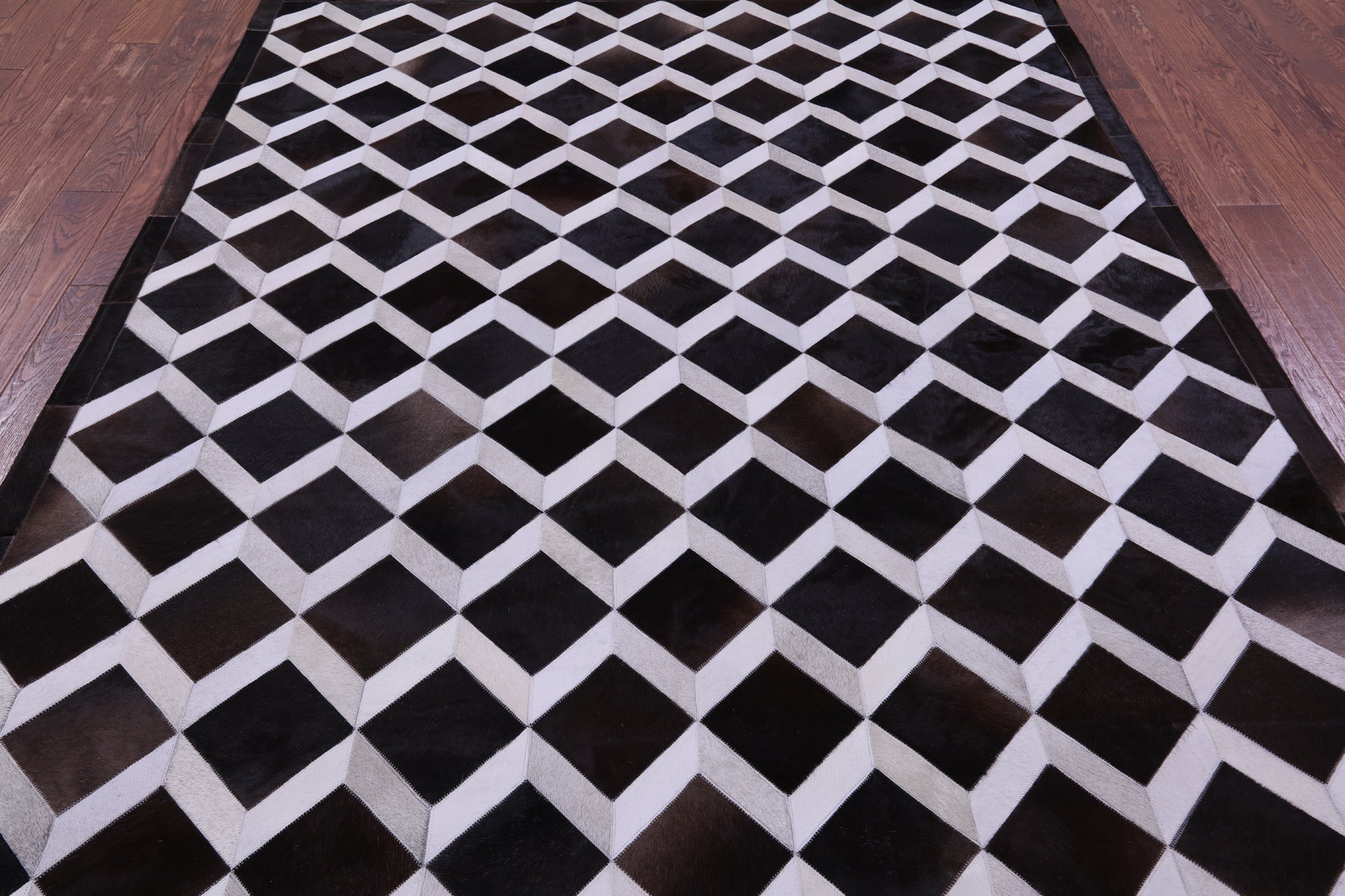 Brown & White Natural Cowhide Hand Stitched Patchwork Rug - 6' 8" X 8' 4" - Golden Nile