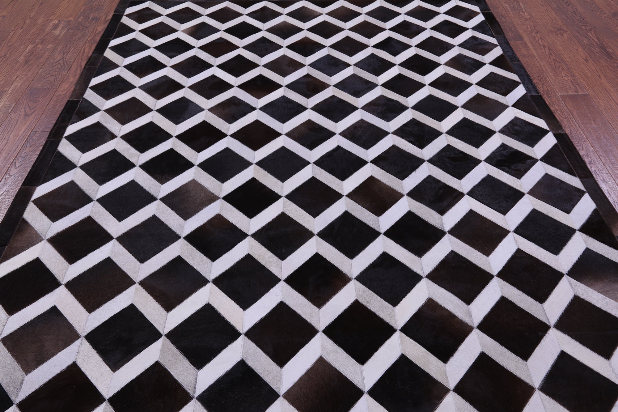 Brown & White Natural Cowhide Hand Stitched Patchwork Rug - 6' 8" X 8' 4" - Golden Nile