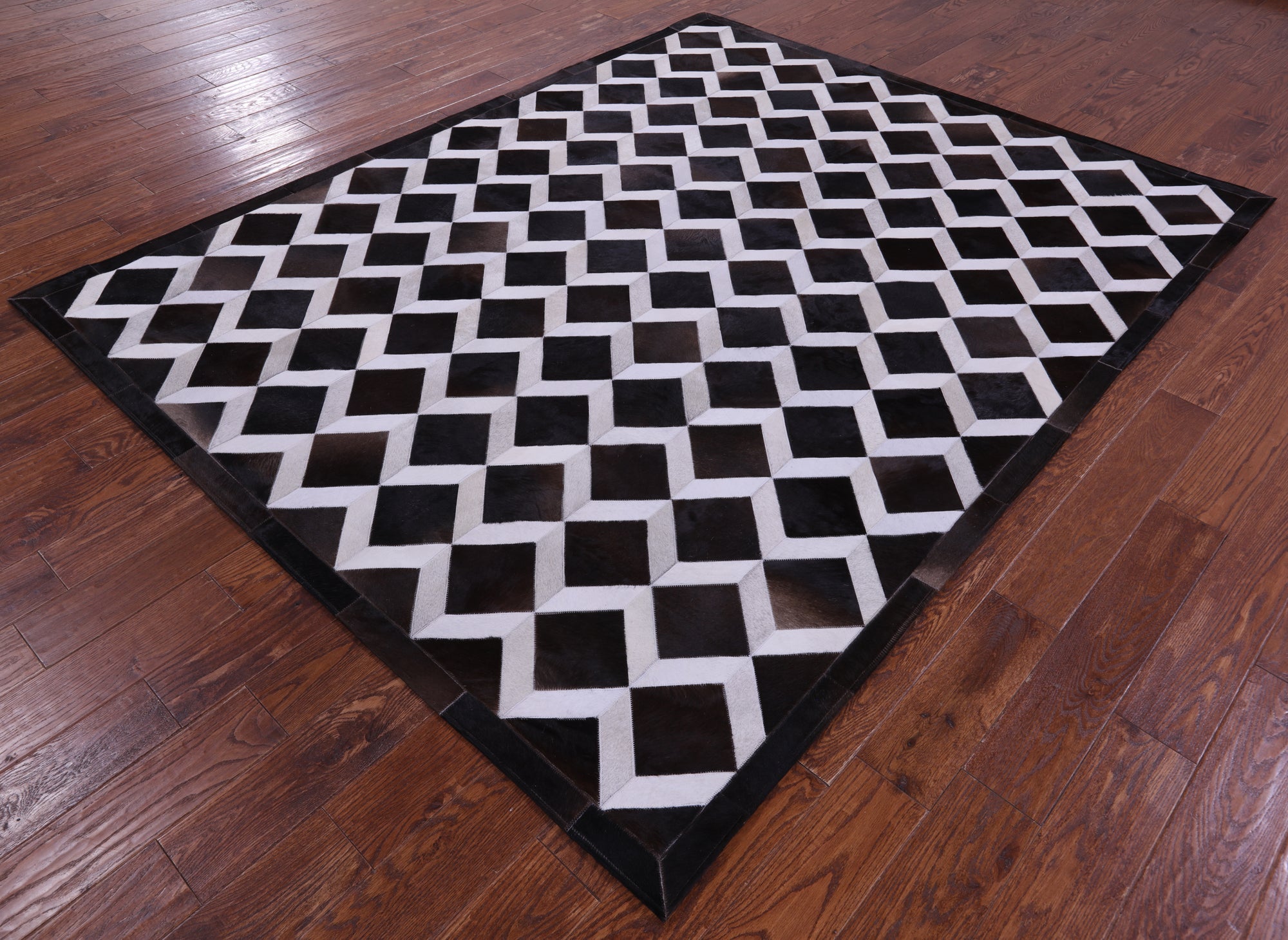 Brown & White Natural Cowhide Hand Stitched Patchwork Rug - 6' 8" X 8' 4" - Golden Nile
