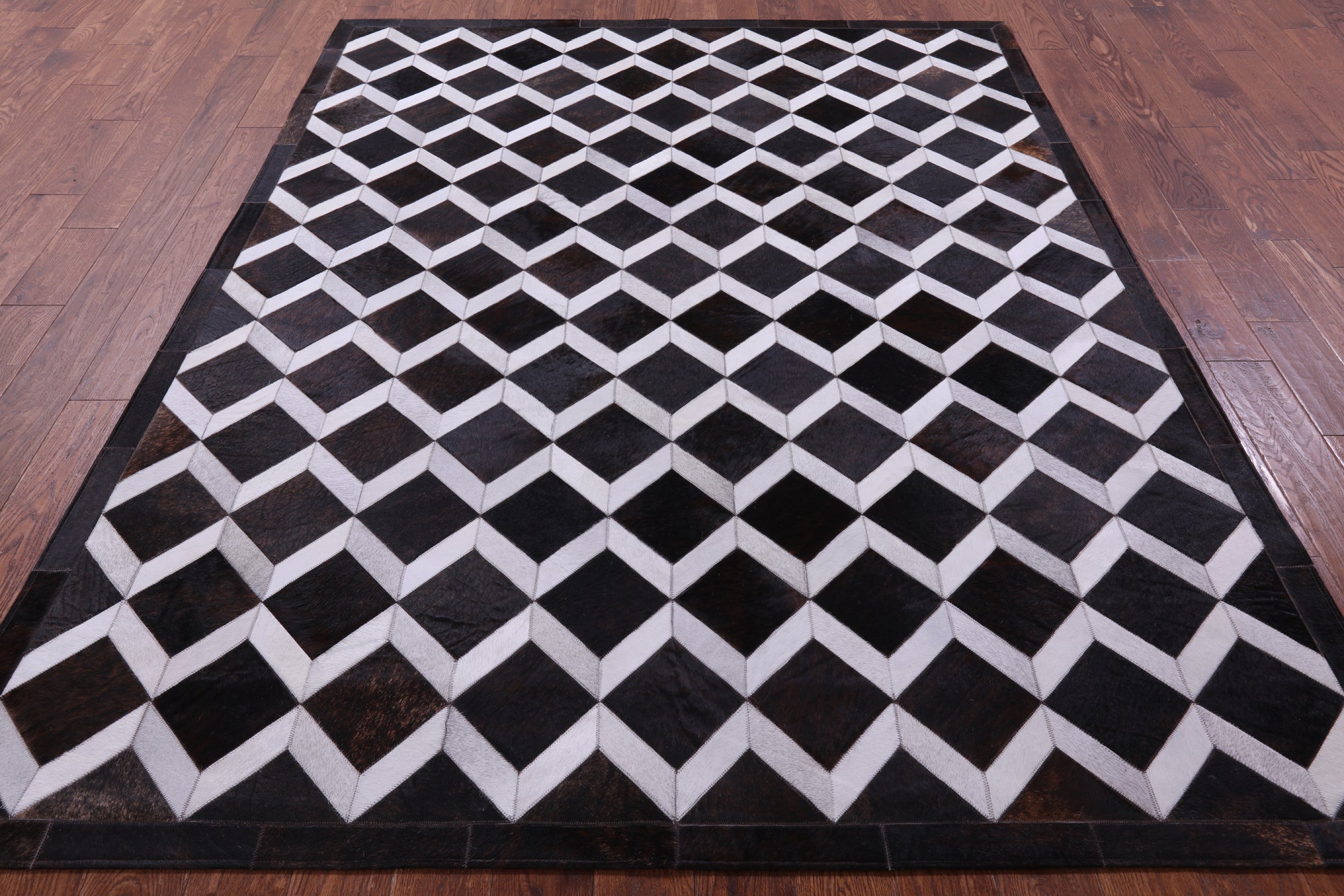 Brown & White Natural Cowhide Hand Stitched Patchwork Rug - 6' 8" X 8' 5" - Golden Nile
