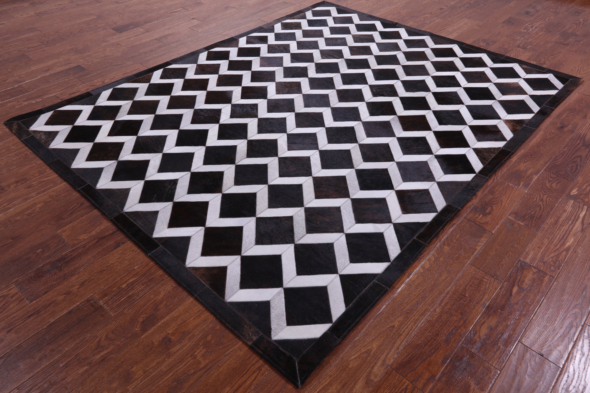 Brown & White Natural Cowhide Hand Stitched Patchwork Rug - 6' 8" X 8' 5" - Golden Nile