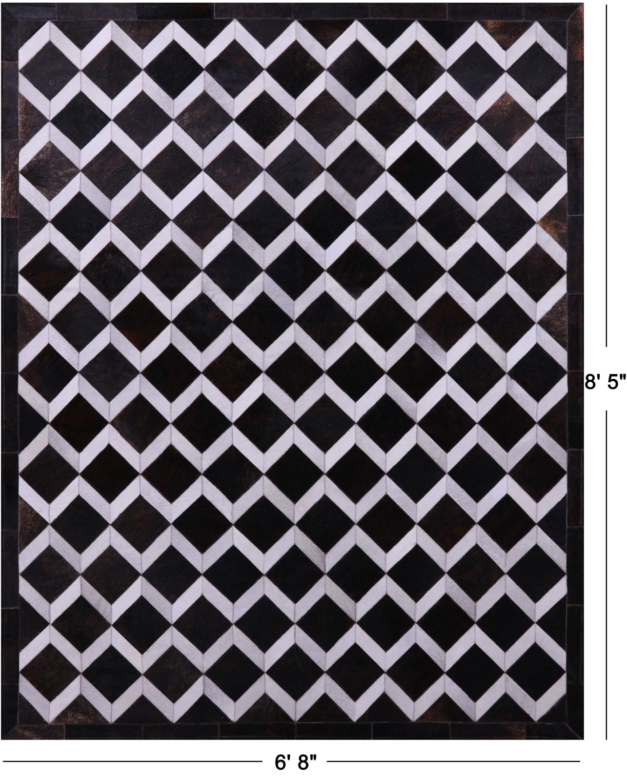 Brown & White Natural Cowhide Hand Stitched Patchwork Rug - 6' 8" X 8' 5" - Golden Nile