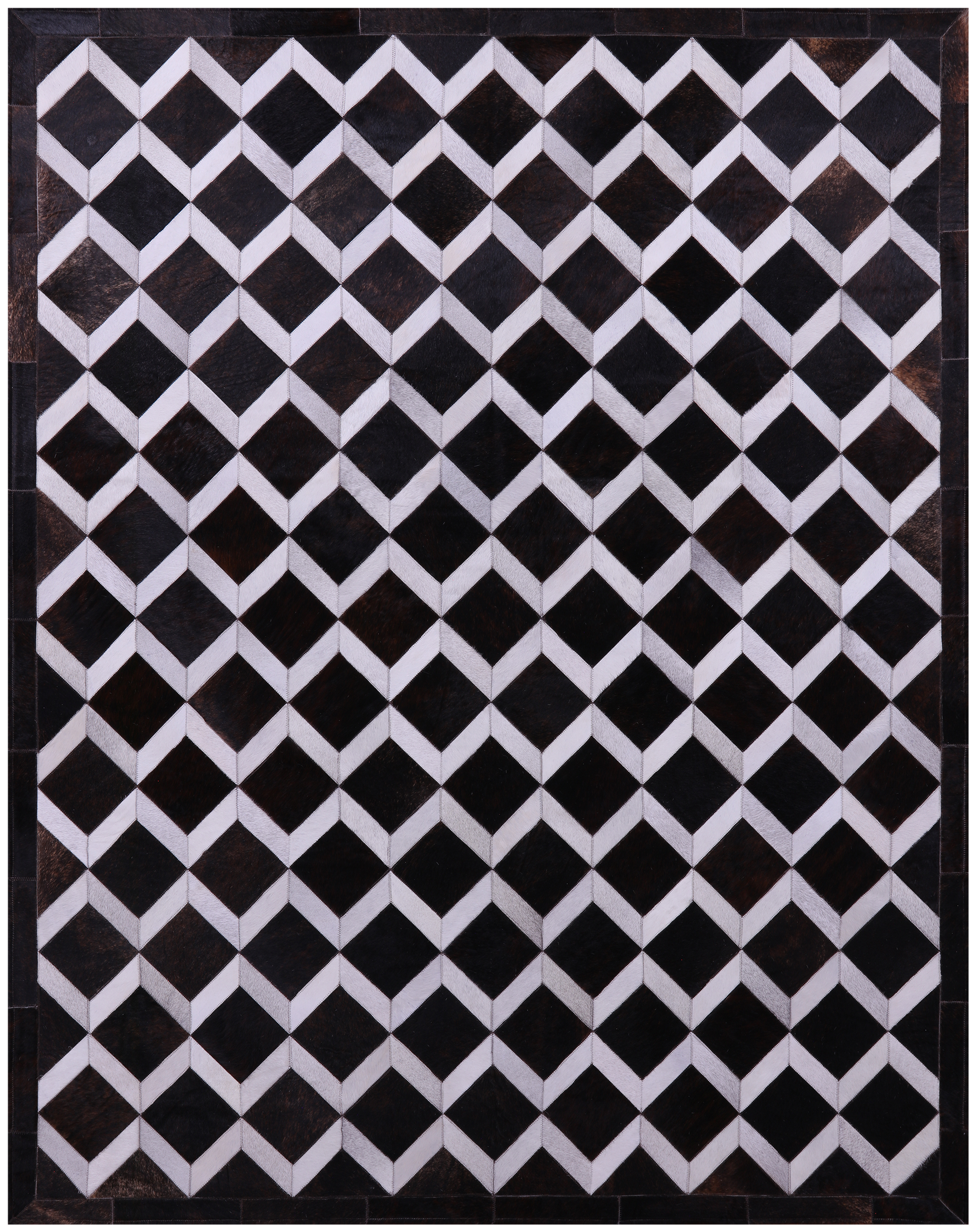 Brown & White Natural Cowhide Hand Stitched Patchwork Rug - 6' 8" X 8' 5" - Golden Nile