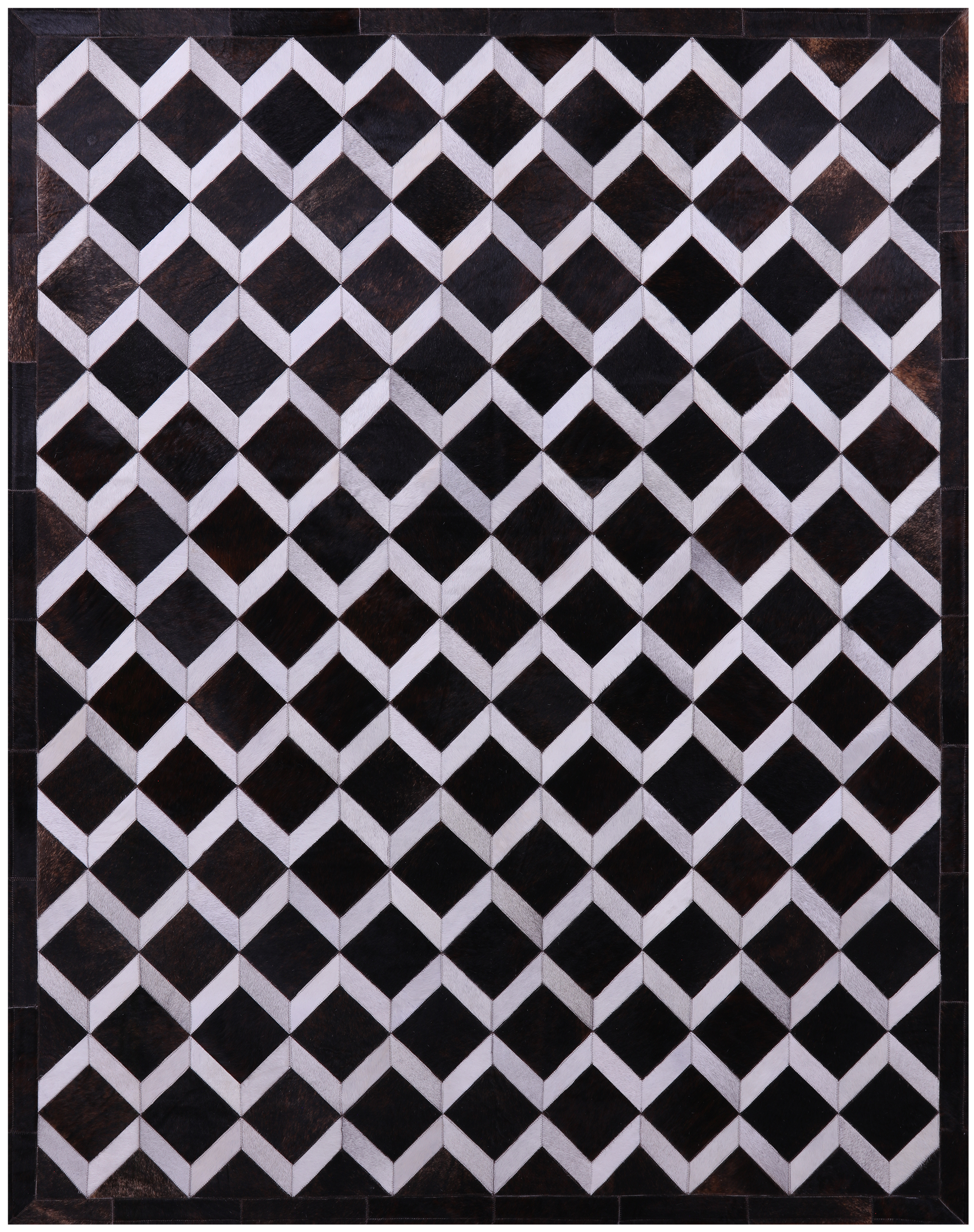 Brown & White Natural Cowhide Hand Stitched Patchwork Rug - 6' 8" X 8' 5" - Golden Nile