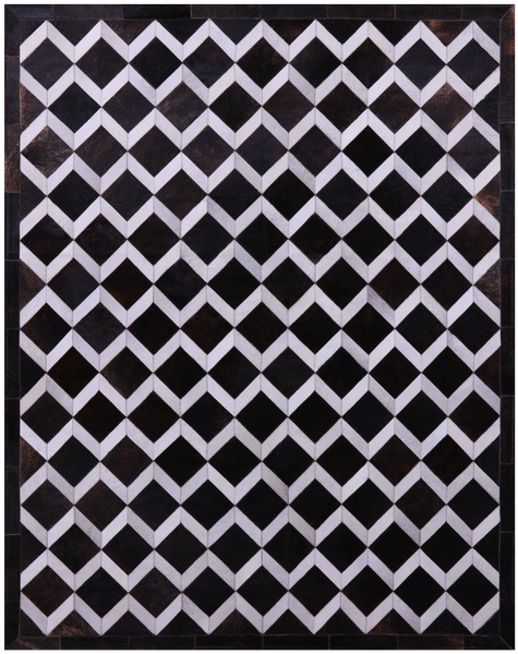 Brown & White Natural Cowhide Hand Stitched Patchwork Rug - 6' 8" X 8' 5" - Golden Nile