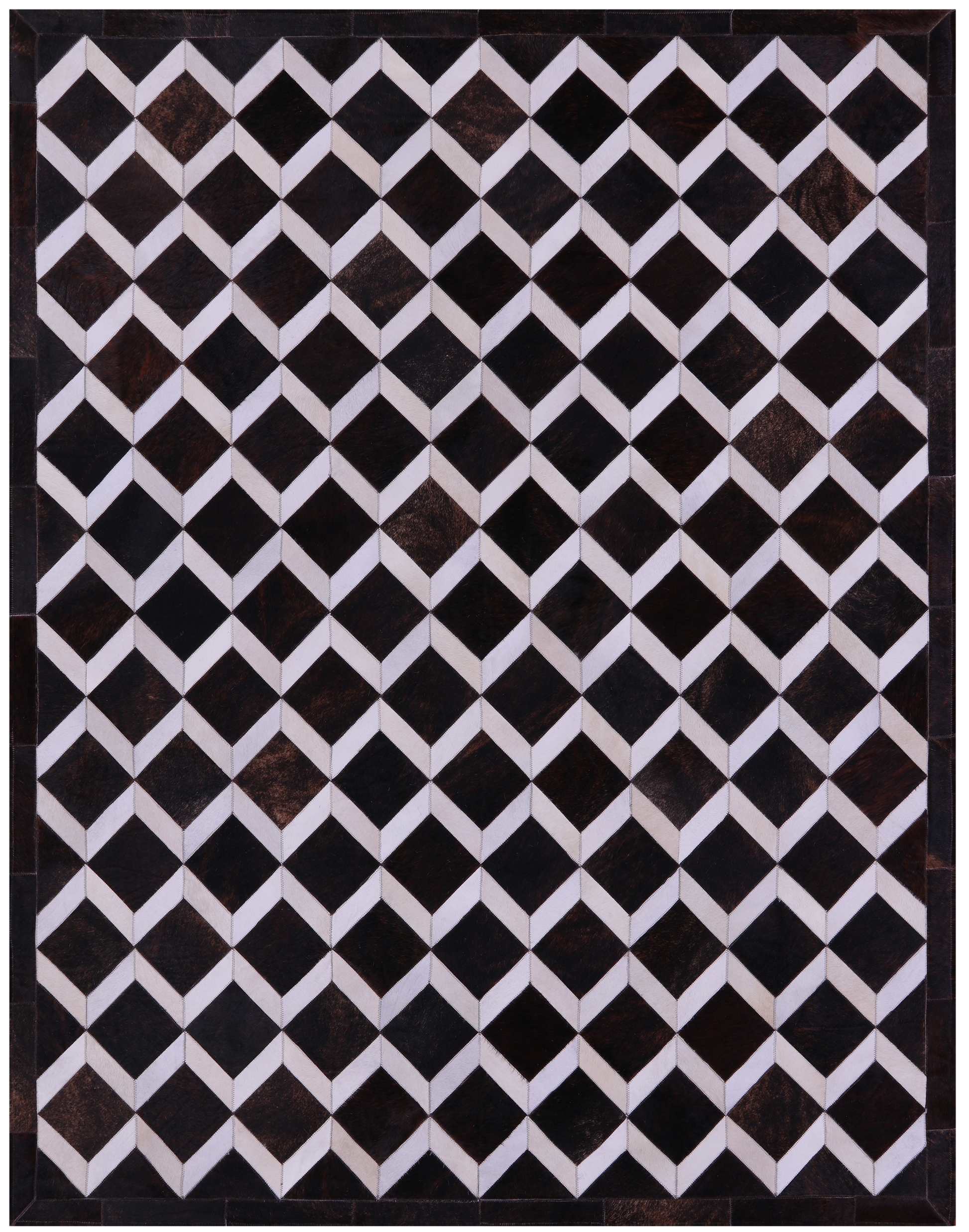 Brown & White Natural Cowhide Hand Stitched Patchwork Rug - 6' 8" X 8' 4" - Golden Nile