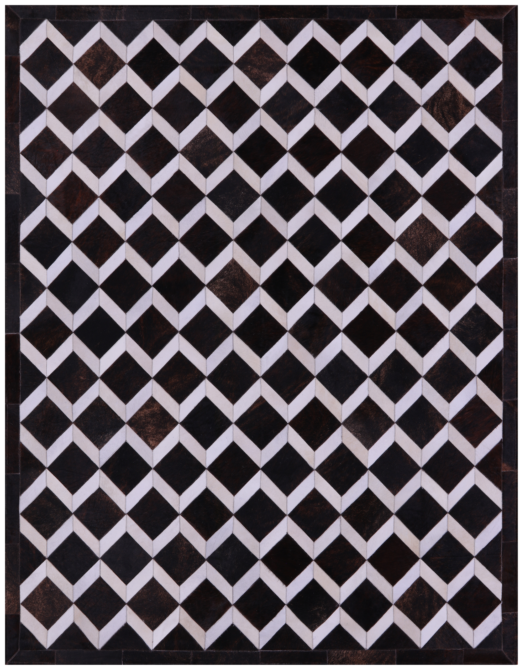 Brown & White Natural Cowhide Hand Stitched Patchwork Rug - 6' 8" X 8' 4" - Golden Nile