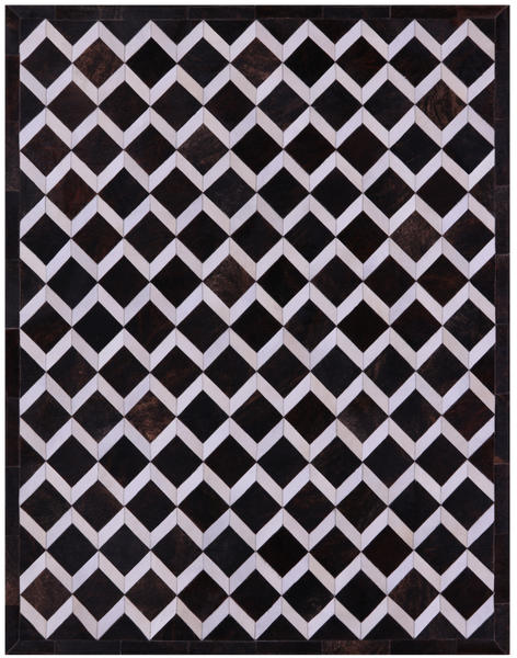 Brown & White Natural Cowhide Hand Stitched Patchwork Rug - 6' 8" X 8' 4" - Golden Nile