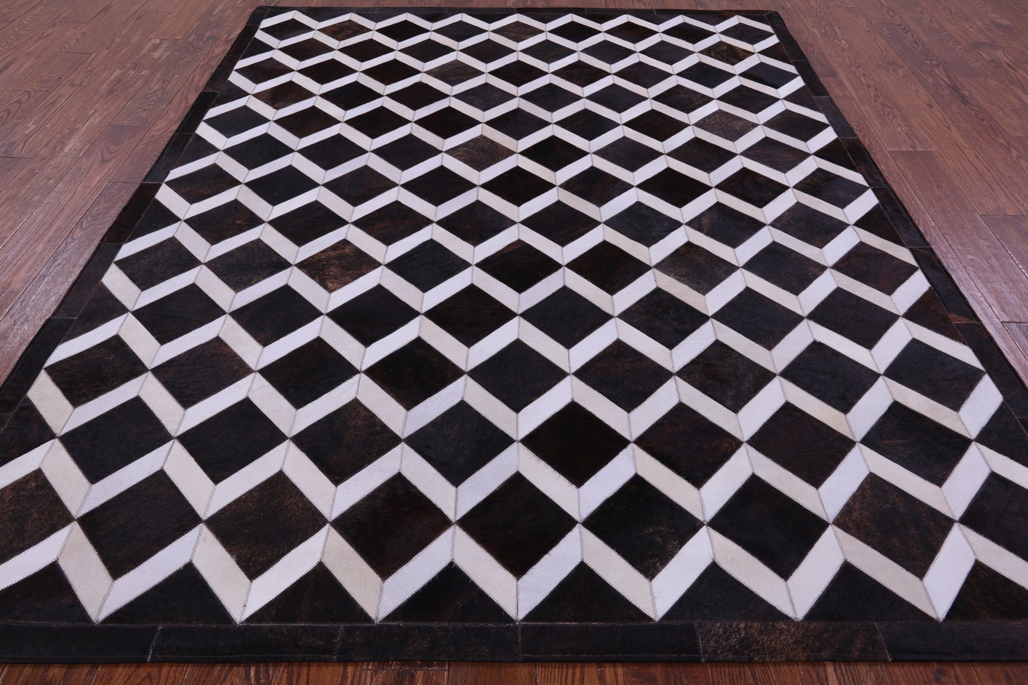 Brown & White Natural Cowhide Hand Stitched Patchwork Rug - 6' 8" X 8' 4" - Golden Nile