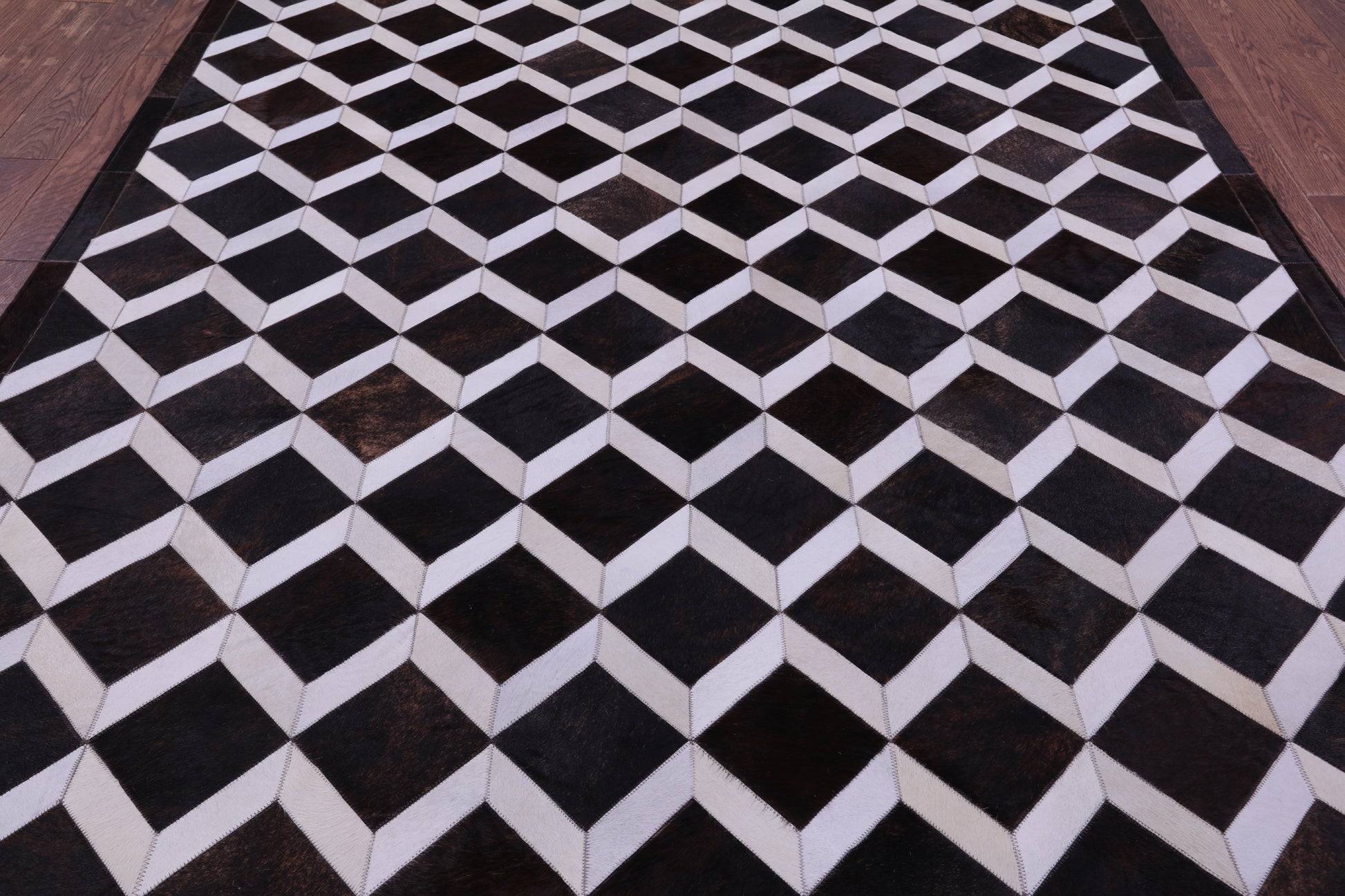 Brown & White Natural Cowhide Hand Stitched Patchwork Rug - 6' 8" X 8' 4" - Golden Nile