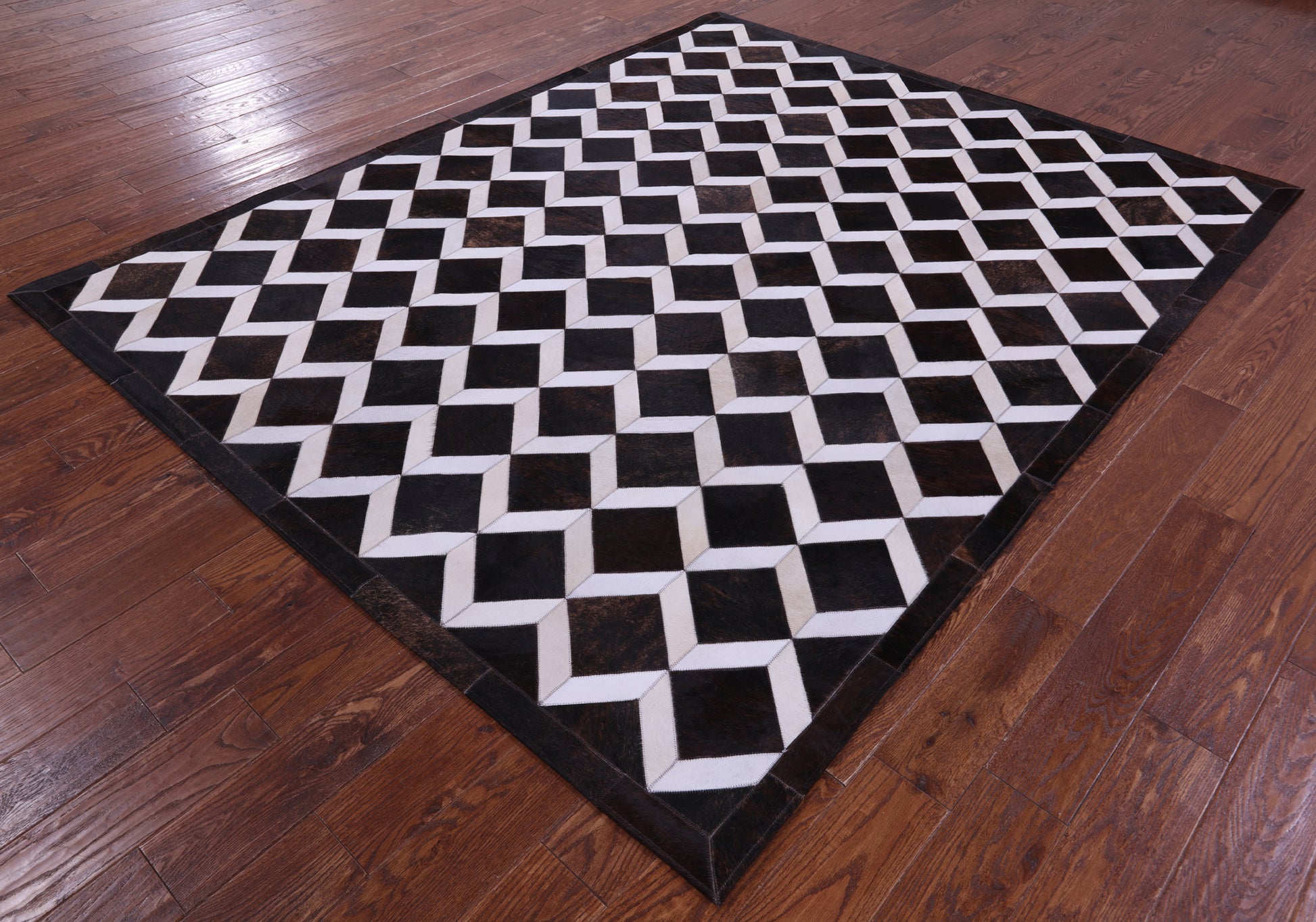Brown & White Natural Cowhide Hand Stitched Patchwork Rug - 6' 8" X 8' 4" - Golden Nile