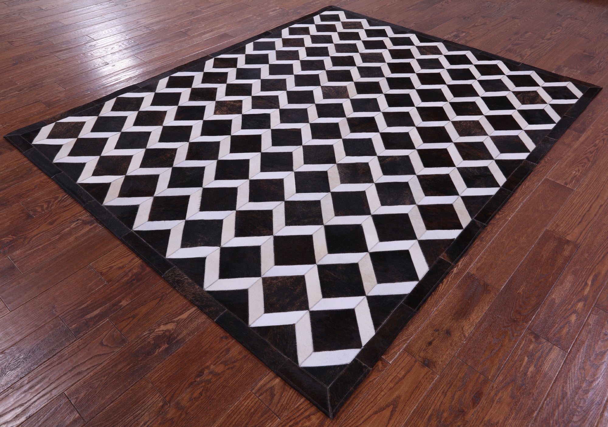 Brown & White Natural Cowhide Hand Stitched Patchwork Rug - 6' 8" X 8' 4" - Golden Nile