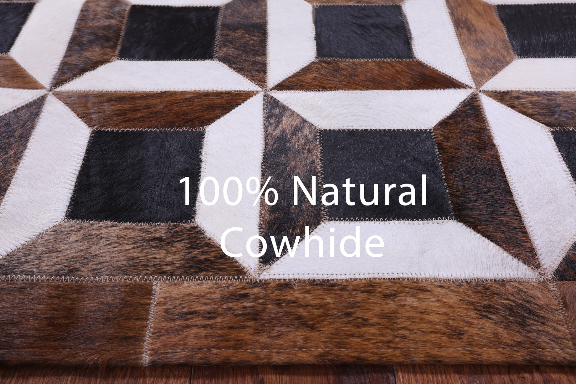 Brown & White Natural Black Cowhide Hand Stitched Patchwork Rug - 7' 0" X 8' 3" - Golden Nile